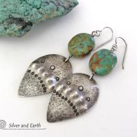 Sterling Silver Earrings with Natural Turquoise Stones - Tribal Southwestern Style Jewelry