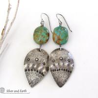 Sterling Silver Earrings with Natural Turquoise Stones - Tribal Southwestern Style Jewelry