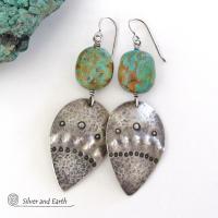 Sterling Silver Earrings with Natural Turquoise Stones - Tribal Southwestern Style Jewelry