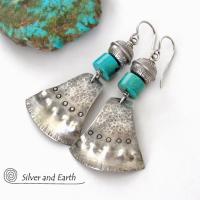 Handcrafted Sterling Silver & Turquoise Earrings - Bold Modern Tribal Southwest Style Jewelry