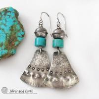 Handcrafted Sterling Silver & Turquoise Earrings - Bold Modern Tribal Southwest Style Jewelry