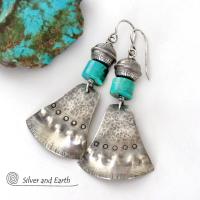 Handcrafted Sterling Silver & Turquoise Earrings - Bold Modern Tribal Southwest Style Jewelry