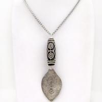 Black And White Tibetan Agate Sterling Silver Necklace - Bold Ethnic Bohemian Style Jewelry 