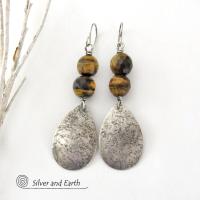 Faceted Brown Tiger's Eye Sterling Silver Dangle Earrings - Handcrafted Earthy Natural Stone Jewelry