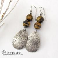 Faceted Brown Tiger's Eye Sterling Silver Dangle Earrings - Handcrafted Earthy Natural Stone Jewelry