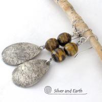 Faceted Brown Tiger's Eye Sterling Silver Dangle Earrings - Handcrafted Earthy Natural Stone Jewelry