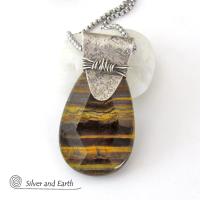 Faceted Brown Tiger's Eye Sterling Silver Necklace - One of a Kind Earthy Natural Stone Jewelry