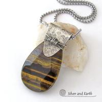 Faceted Brown Tiger's Eye Sterling Silver Necklace - One of a Kind Earthy Natural Stone Jewelry