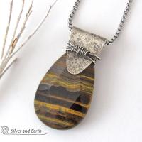 Faceted Brown Tiger's Eye Sterling Silver Necklace - One of a Kind Earthy Natural Stone Jewelry