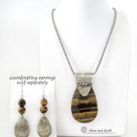 Faceted Brown Tiger's Eye Sterling Silver Necklace - One of a Kind Earthy Natural Stone Jewelry