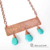 Natural Turquoise & Copper Statement Necklace - Bold Boho Chic Jewelry