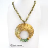 Big Bold Gold Brass Crescent Moon Necklace with African Turquoise Stones - Modern Bohemian Statement Jewelry