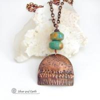 Boho Chic Copper Necklace with Natural Turquoise Stones - Rustic Earthy Bohemian Jewelry