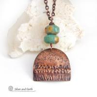 Boho Chic Copper Necklace with Natural Turquoise Stones - Rustic Earthy Bohemian Jewelry