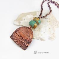 Boho Chic Copper Necklace with Natural Turquoise Stones - Rustic Earthy Bohemian Jewelry