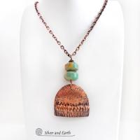Boho Chic Copper Necklace with Natural Turquoise Stones - Rustic Earthy Bohemian Jewelry