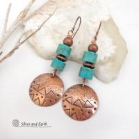 Turquoise and Copper Hand Stamped Earrings - Handcrafted Southwestern Style Jewelry