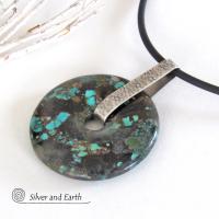 Natural Turquoise Sterling Silver Pendant - Rustic Organic Earthy Stone Jewelry