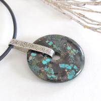 Natural Turquoise Sterling Silver Pendant - Rustic Organic Earthy Stone Jewelry