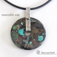 Natural Turquoise Sterling Silver Pendant - Rustic Organic Earthy Stone Jewelry