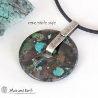 Natural Turquoise Sterling Silver Pendant - Rustic Organic Earthy Stone Jewelry