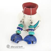 Zuni Bear Lapis & Turquoise Earrings - Southwestern Style Jewelry