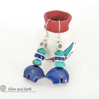 Zuni Bear Lapis & Turquoise Earrings - Southwestern Style Jewelry