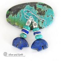 Zuni Bear Lapis & Turquoise Earrings - Southwestern Style Jewelry