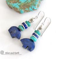Zuni Bear Lapis & Turquoise Earrings - Southwestern Style Jewelry