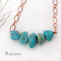 Chunky Turquoise Necklace on Copper Chain - Earthy Natural Turquoise Jewelry