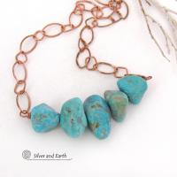 Chunky Turquoise Necklace on Copper Chain - Earthy Natural Turquoise Jewelry