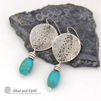 Handcrafted Sterling Silver & Turquoise Earrings with a Rustic, Hammered Earthy Organic Southwest Style 