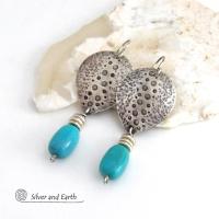 Handcrafted Sterling Silver & Turquoise Earrings with a Rustic, Hammered Earthy Organic Southwest Style 