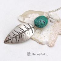 Sterling Silver Feather Necklace with Turquoise - Modern Southwestern Jewelry