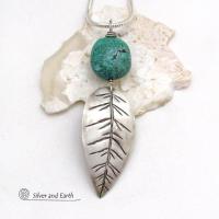 Sterling Silver Feather Necklace with Turquoise - Modern Southwestern Jewelry