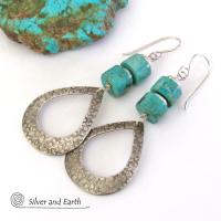 Turquoise & Sterling Silver Hoop Earrings - Chic Modern Sundance Style Jewelry