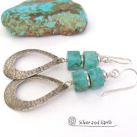 Turquoise & Sterling Silver Hoop Earrings - Chic Modern Sundance Style Jewelry