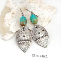 Earthy Natural Turquoise and Sterling Silver Earrings - Unique Modern Southwest Style Handcrafted Jewelry