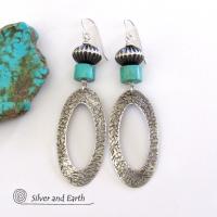 Sterling Silver Hoop Earrings with Turquoise - Modern Southwest Silver & Turquoise Jewelry