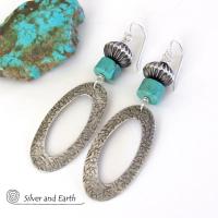 Sterling Silver Hoop Earrings with Turquoise - Modern Southwest Silver & Turquoise Jewelry