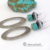 Sterling Silver Hoop Earrings with Turquoise - Modern Southwest Silver & Turquoise Jewelry