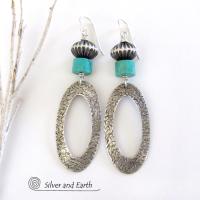 Sterling Silver Hoop Earrings with Turquoise - Modern Southwest Silver & Turquoise Jewelry