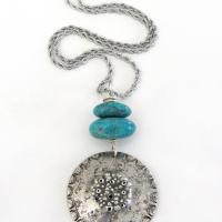 Turquoise Sterling Silver Pendant Necklace - Earthy Rustic Silver Jewelry