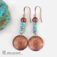 Hand Stamped Zuni Bear Copper & Turquoise Earrings - Southwestern Style Jewelry