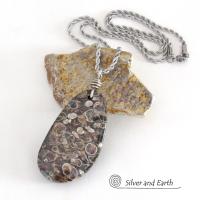 Turritella Fossil Stone Pendant Necklace - One of Kind Earthy Natural Fossil Jewelry