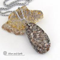 Turritella Fossil Stone Pendant Necklace - One of Kind Earthy Natural Fossil Jewelry
