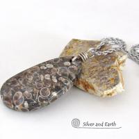 Turritella Fossil Stone Pendant Necklace - One of Kind Earthy Natural Fossil Jewelry