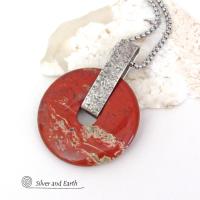 White Lace Red Jasper Sterling Silver Pendant Necklace - One of a Kind Natural Stone Jewelry