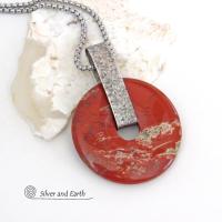 White Lace Red Jasper Sterling Silver Pendant Necklace - One of a Kind Natural Stone Jewelry