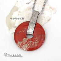 White Lace Red Jasper Sterling Silver Pendant Necklace - One of a Kind Natural Stone Jewelry